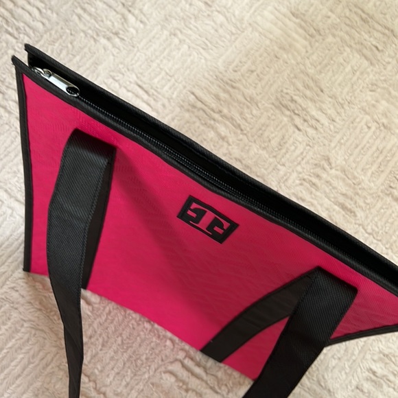 New reusable insulated shopping tote bag with zipper closure pink & black - Picture 12 of 16